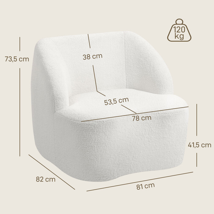 HOMCOM Modern Armchair with Fleece Upholstery - Cozy Accent Chair for Living Room, Bedroom, Home Office, Cream White