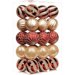 Прикраси для ялинки Shareconn 30 шт. Діаметр 6 см (60 мм), червоний та золотий колір, міцні, для ялинки та святкування