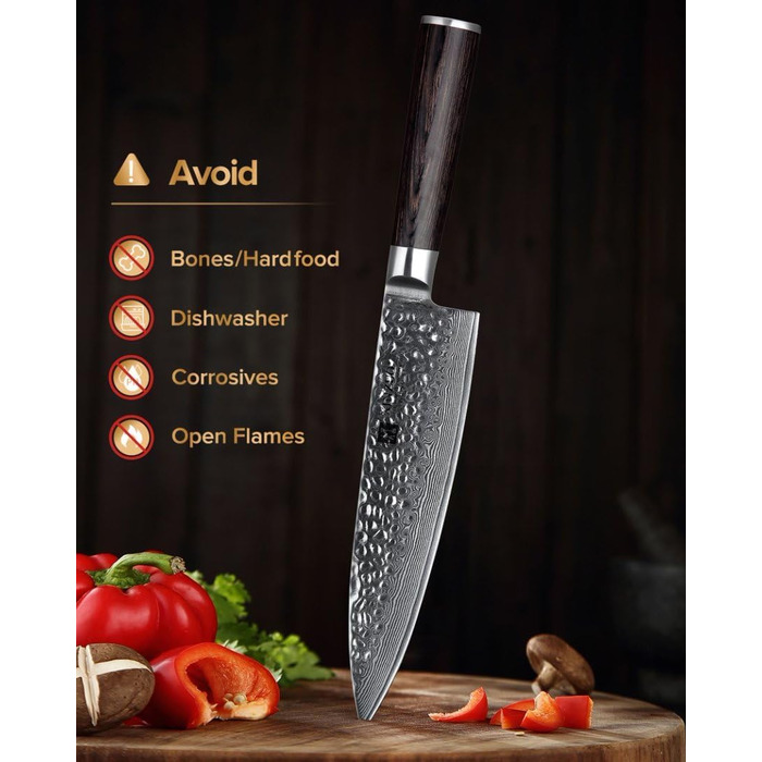 Ніж кухарський XINZUO Gyuto 20.1 см з дамаської сталі, професійний, серія He