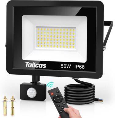 50W LED Floodlight with Motion Sensor Outdoor, Super Bright 4500LM Outdoor Floodlight, IP66 Waterproof LED Outdoor Light Floodlight with Remote Control, 6500K Cool White Spotlight for Garden, Garage, Yard