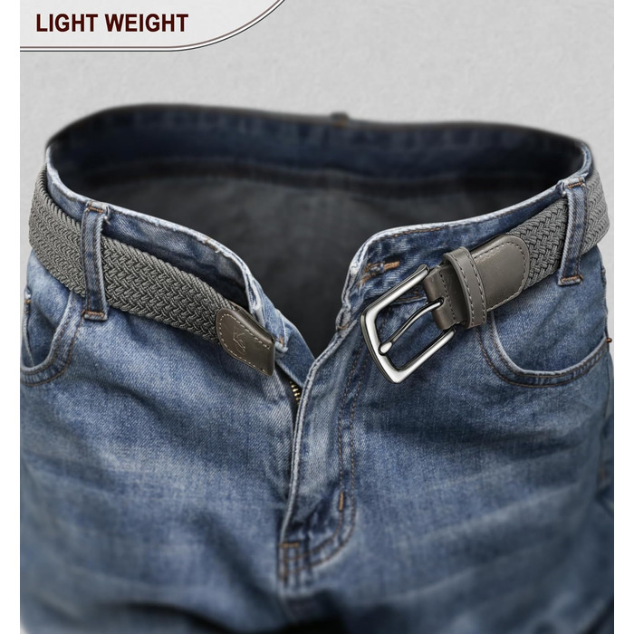 Плетені ремені KEMISANT 2 шт. для чоловіків та жінок, еластичні, тканинні, 35 мм, регульовані (бежевий/темно-сірий)