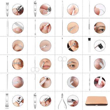 Набір для манікюру та педикюру 23 шт. Професійний набір для стрижки нігтів з нержавіючої сталі з дорожньою косметичкою з шкіри (Золото/Срібло)