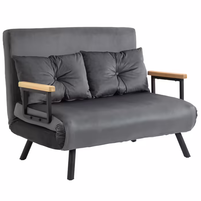 HOMCOM Sleeper Sofa with Storage Box, Convertible Sofa Bed, Sleeper Couch with Velvet Look Back Cushions, Dark Grey, 102 x 73 x 81 cm | Aosom