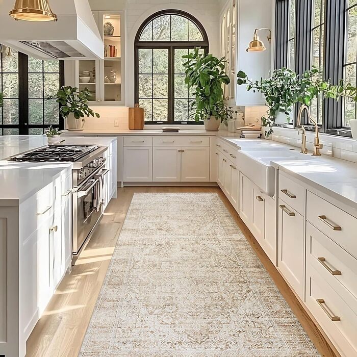 Килимок для дому, миючий, з ковроволоконної вовни, для спальні, вітальні, їдальні, світло-бежевий (2' x 6', прямокутний)