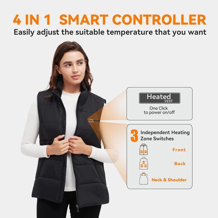 Електрична гріюча жилетка для чоловіків та жінок, 15 зон обігріву, 3 температурні режими, легка, для зими, на вулицю (без акумулятора), чорна L