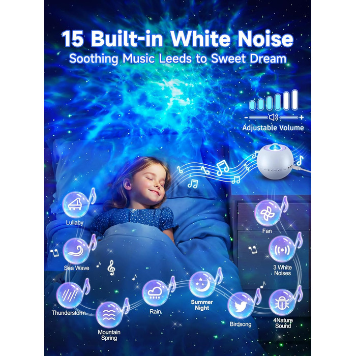 Star Projector for Kids, 15 Light Colors + 15 Music + Bluetooth Night Light Star Projector for Adults, Remote Control + 4 Timer Aurora Lamp, Galaxy Projector Gifts, Lava Lamp, Room Decoration