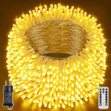 Ланцюжок прикрас Hopexy з 100 LED, IP44, вологостійкий, 8 режимів, для дому та саду, з пультом, таймер, 50 метрів, тепле біле світло