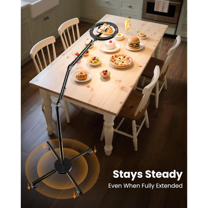 Кріплення для смартфона на штативі з кільцевим світлом для кухні та фуд-відео – штатив з кільцевим світлом для столу | Кільцеві лампи для кухні, випічки, зйомки рецептів, відеозйомки, стріму, контент-мейкінгу, 10 дюймів для столу (10 дюймів для підлоги)