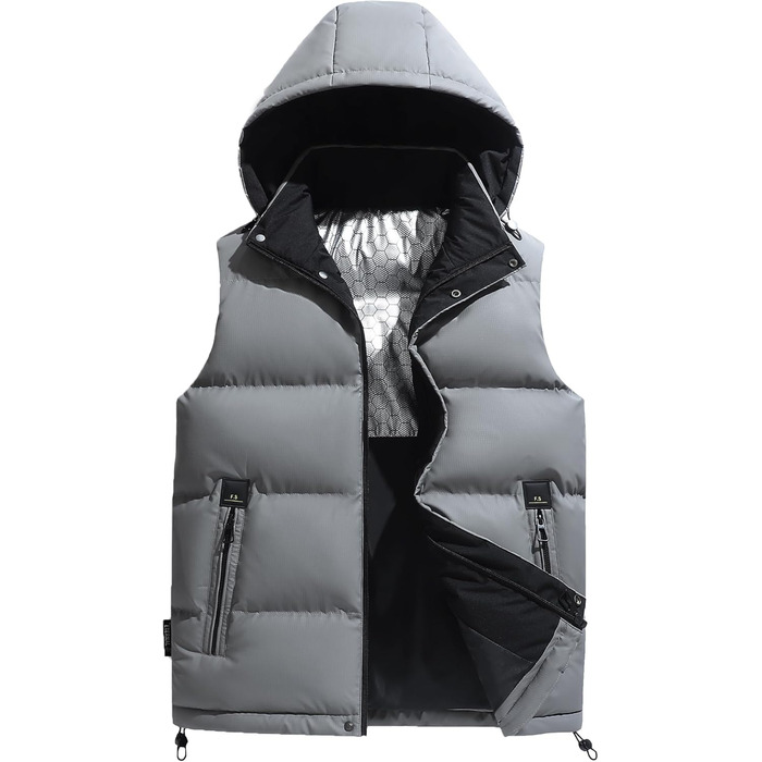 Чоловіча зимова жилетка AIEOE з PU, без рукавів, для активного відпочинку з капюшоном, термо, стеганий, теплий, водонепроникний (S, сірий)