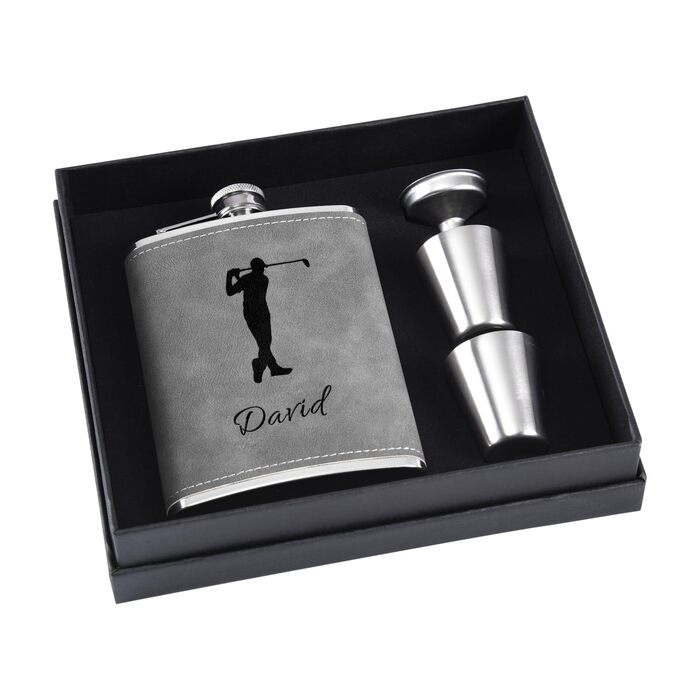 Фляга з гравіюванням, набір фляг з горнятком та воронкою, персоналізовані подарунки (8oz/237ml, коричнева) (8 oz, сіро-гольф)