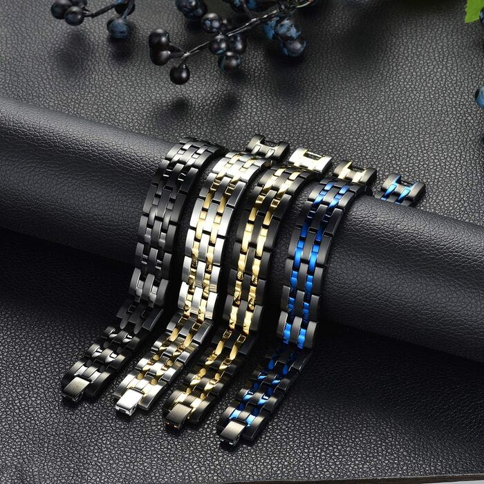 Магнітний браслет для чоловіків JewelryWe - терапевтичний, з нержавіючої сталі, великий, широкий, з ланцюжком. Ідеальний подарунок на День батька (4 шт.)