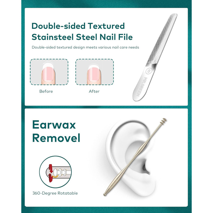 Набір для манікюру Mr.GREEN 3шт: кусачки, пилка, кусачки з захистом від бризок, кейс, для чоловіків та жінок (бежево-блакитний)