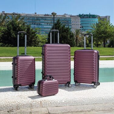 Набір валіз NUMADA 4 шт. Бордовий (75см, 63см, 53см + аксесуар), ABS, жорсткий, міцний