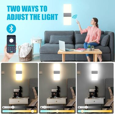 Сучасна LED-стінова лампа Sytmhoe з димуванням, керуванням через додаток, 12W, 960LM, акрил, з пультом, 85-265V, для спальні/вітальні, срібна
