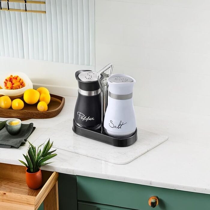 Набір солі та перцю з підставкою: скляні ємності з нержавіючої сталі, для кухні та кемпінгу