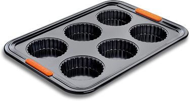 Форма для тарталеток Le Creuset антипригарна, на 6 шт, з вуглецевої сталі, стійка до закваски, антрацит/помаранчева