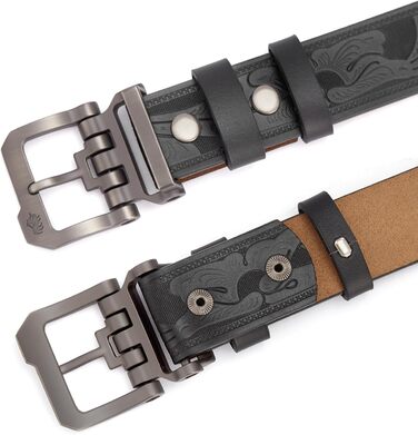 Шкіряний ремінь BISON DENIM для чоловіків, класичний пояс для джинсів та бізнес-одягу, ширина 38 мм, довжина 130 см (на талію 109-114 см), у подарунковій коробці