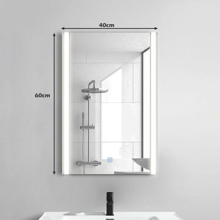 Дзеркало для ванної кімнати CLIPOP з підсвічуванням LED, сенсорне управління, IP44, 3 кольори світла, 40x50 см