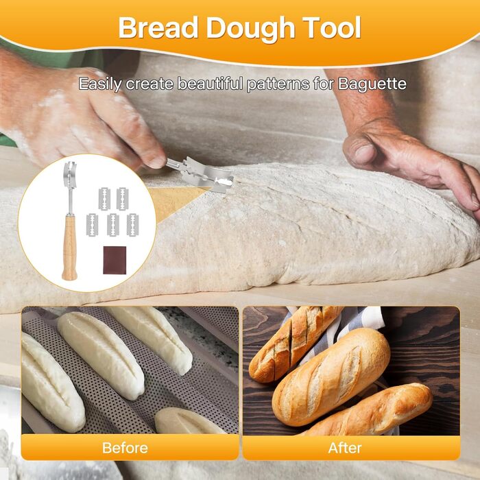 Форма для випічки багетів перфорована антипригарна Baguette-Brotpfanne 3 шт. з тканиною для розстойки та набором для нарізки тіста, 38.1 см Gold