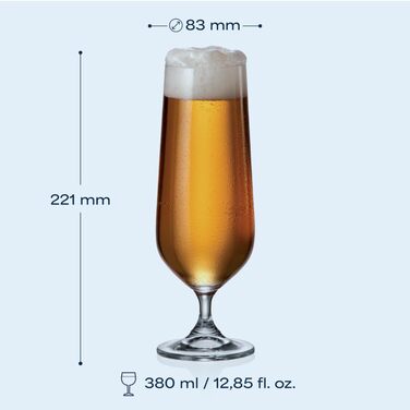 Кришталеві келихи Crystal Bohemia - набір 6 шт, об'єм 200 мл, стійкі до миття в посудомийній машині, елегантні, стійкі до подряпин - класичні келихи для шампанського та просекко, ідеальні для вечірок та як подарунок (Beer 380ml)