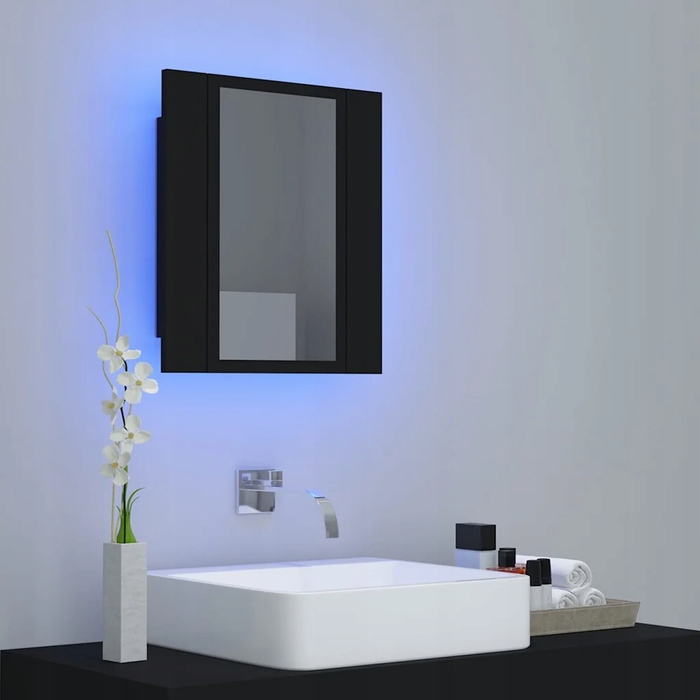 Шафа в ванну кімнату з дзеркалом та RGB LED-підсвіткою, чорна, 40x12x45 см