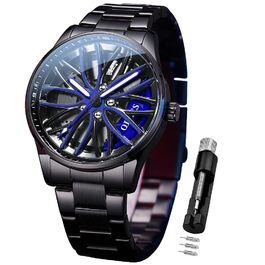 Чоловічий годинник OLEVS Quartz (9937 Blau) — Спортивний сталевий годинник з дизайном автоколеса, водонепроникний, з підсвічуванням циферблата