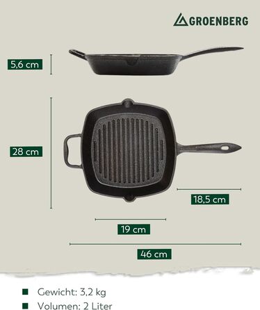 Чавунна сковорода-гриль Nabro квадратна 28 см з ручкою