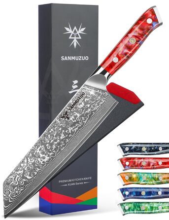 Ніж Kiritsuke Damast Xuan, 22 см, сталь VG10, ручка з смоли (сапфірово-синій) - Кухонний ніж для нарізки