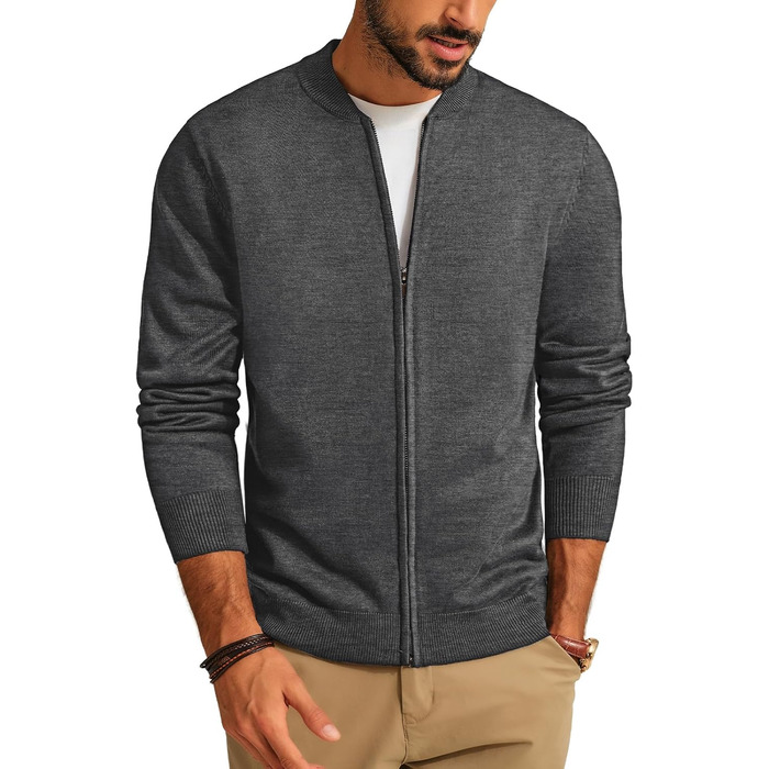 Кардиган чоловічий PJ PAUL JONES з рельєфним в'язанням, на блискавці, зі стійким коміром, зимовий, сірий (L)
