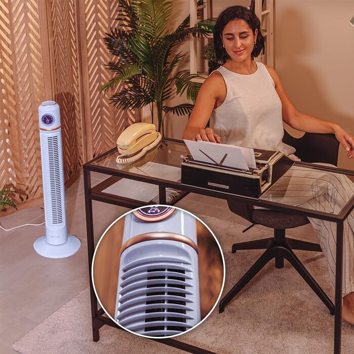 Вентилятор Cecotec EnergySilence 1090 Skyline Retro Smart Green - 81 см, 40 Вт, LED дисплей, дистанційне керування, 3 швидкості, 3 режими, таймер 12 годин, осциляція 72º, зелено-блакитний