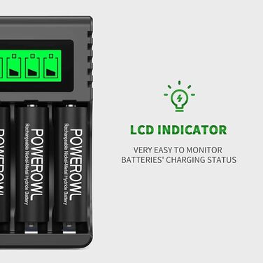 Швидкий зарядний пристрій PowerOWL для акумуляторів NI-MH/NI-CD AA/AAA з LCD-дисплеєм та USB