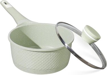 Каструля з кришкою 16 см, 1.5 л, з антипригарним покриттям Stielka | Підходить для всіх плит, включаючи індукційну | Без PFAS та PFOA | Бакелітова ручка, скляна кришка