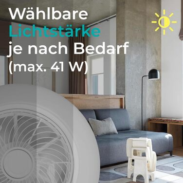 Стельовий вентилятор Noaton Triton 12050B з LED підсвіткою, димування, 3 режими світла, пульт, таймер, 50 см, білий