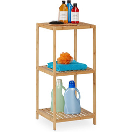 Relaxdays Bamboo Bathroom & Kitchen Shelf, HBT: 162 x 38 x 39.5 cm, Freestanding Shelf with 3 Shelves, Natural