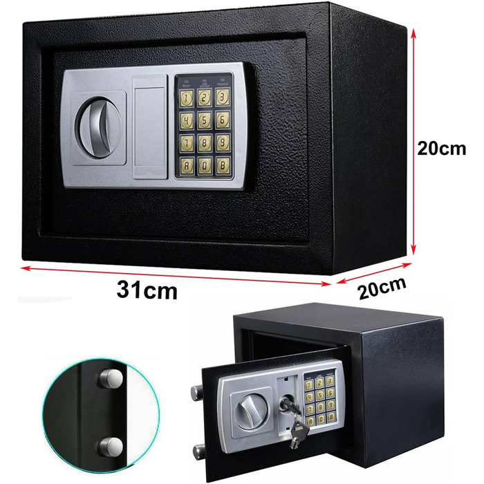 Сейф для ключів Tresor з ключовим та кодовим замком, 31x20x20 см, вологостійкий, для дому, офісу, готелю, чорний