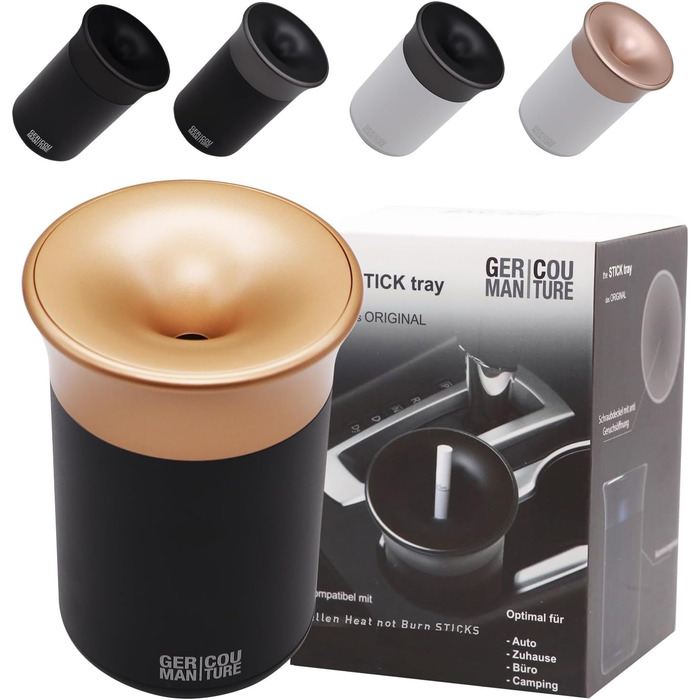 GC German Couture Stickbecher Auto-Aschenbecher compatible with IQOS ILUMA PRIME TEREA Sticks & Heets-Sticks + Glo Hyper Pro Air neo-Sticks Accessories & for PLOOM, black/gold