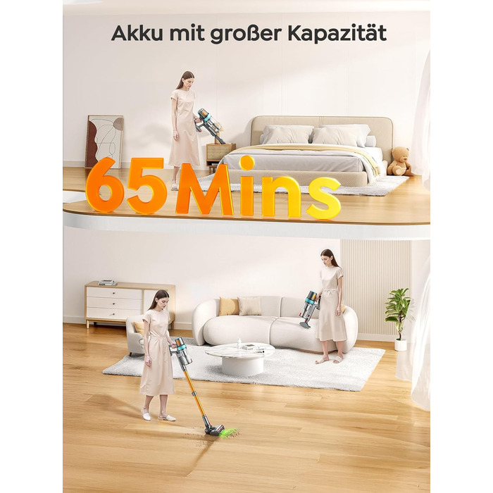 Бездротовий акумуляторний пилосос 50KPA/600W/65Min з висувним шлангом 1м, станція зарядки, автоматичний режим, антизаплутувальна щітка, багаторівнева фільтрація для килимів/твердих підлог/автомобіля