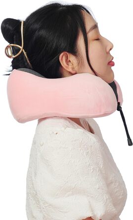 Подушка для шиї з піною пам'яті, 360-градусна підтримка голови, комфортна та легка, ідеальна для сну в літаку, авто, поїзді, автобусі та вдома, з чохлом (Рожева)