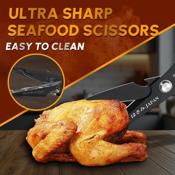 Набір кухонних ножиць DRAGON RIOT чорного кольору - професійний набір з ножицями для морепродуктів та кухонними ножицями, гострі японські ножиці для м'яса, крабів, креветок, лобстерів, трав та приготування їжі