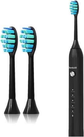 Електрична зубна щітка з 5 режимами та акумулятором на 120 днів - ультразвукова, з розумною насадкою, Black Edition + 2 запасні насадки