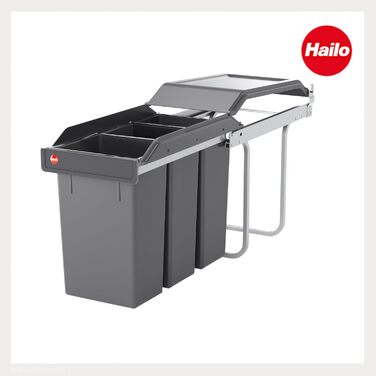 Відро для сміття Hailo Tandem 3650103 (2 секції) з мішками (50 шт.) для кухонних шаф (від 300 мм) з висувною ручкою, срібно-антрацитовий колір