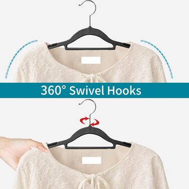 20 шт. Плечі для одягу з неслизьким покриттям, обертаються на 360°, товщина 0,5 см, довжина 42 см, для пальто, суконь, сорочок, APY03G (Чорний + Срібло)