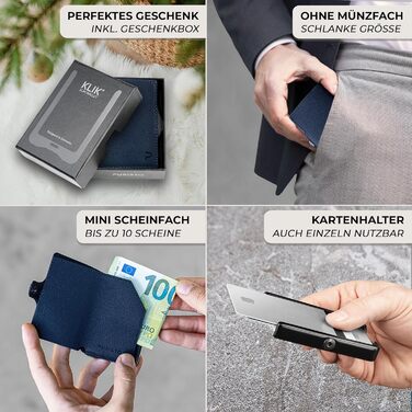 PURISTO KLIK: Смарт-портмоне для чоловіків з натуральної шкіри з RFID захистом - компактний картхолдер на 12 карт (темно-синій)