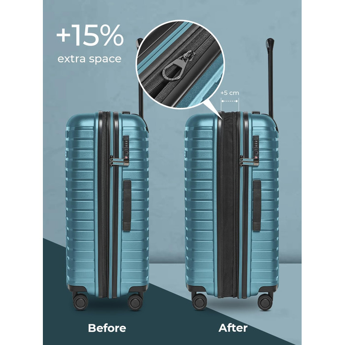 Чохол-валіза на колесах середнього розміру 66 см, розширюється до 75 літрів, з TSA-замком, з поліпропілену, 4 колеса, Collection 04, Ice-blue Metallic