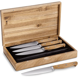 SPRINGLANE Steak Knife Set, 4 Pieces with Elegant Olive Wood Handles, Cutlery Set with Wooden Handles, 12.5 cm Blade Length Made of German Steel, including Gift Box