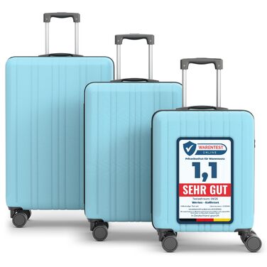 Набір валіз 3 в 1 з TSA замком - світло-блакитний, з подвійними колесами, для подорожей