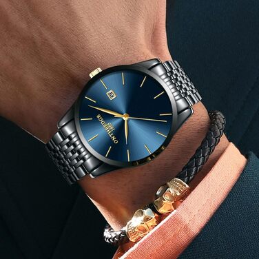 Чоловічий годинник на зап'ясті з нержавіючої сталі, водонепроникний, класичний, з великим циферблатом, мінімалістичний, аналоговий кварцовий годинник для чоловіків, синій, Hg-hlan