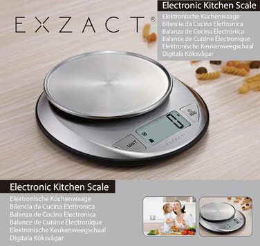 Електронна кухонна вага EXZACT з нержавіючої сталі з мискою для приготування їжі та випічки, функція тарування, максимальна вага 5 кг (EX4362)