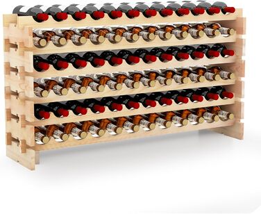 GIANTEX Stackable Wine Rack, Wooden Bottle Rack for 72 Bottles, Wine Cabinet Wine Stand with 6 Tiers, Modular Bottle Holder for Kitchen Bar, Wooden Shelf 119 x 29 x 72 cm, Natural Wood Color