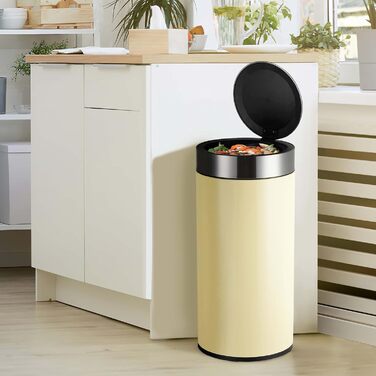 Рибеллі Відро для сміття 30л з нержавіючої сталі, з педальним механізмом, м'яке закриття, сортування сміття, кругле (Мигдальний колір з сенсором)